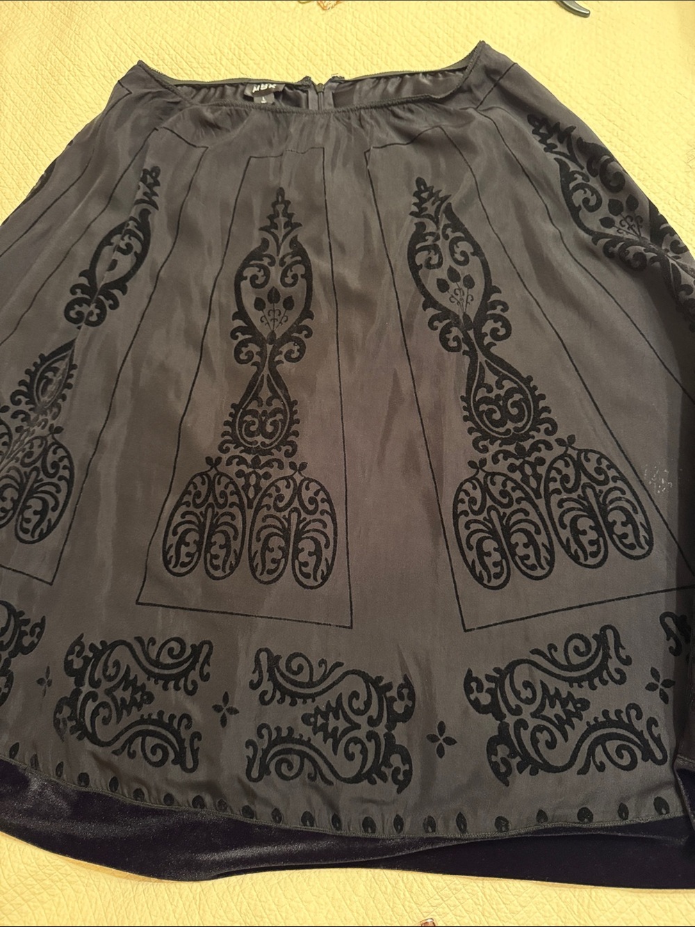 MSK Black Patterned Women's Skirt - Elegant Velvet Appliqué